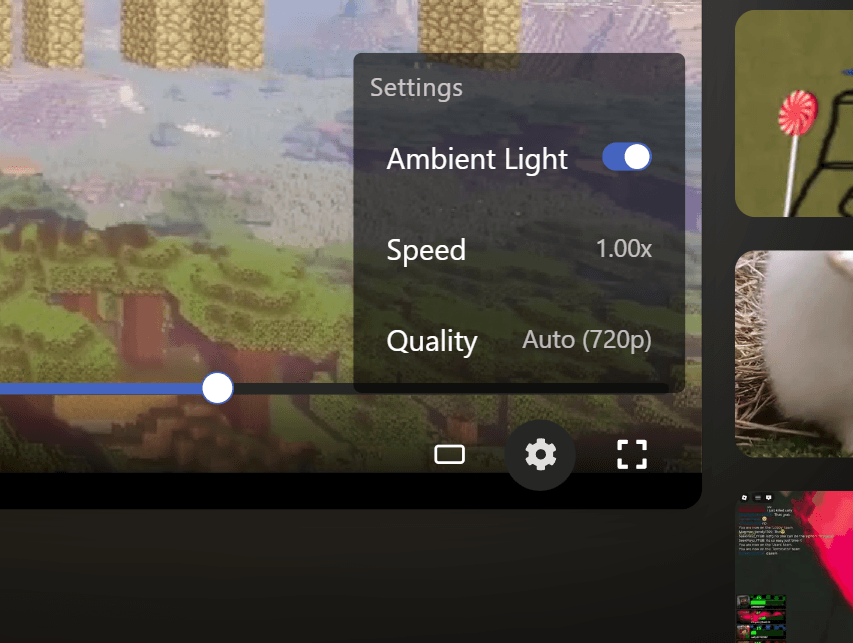 Player customization panel with ambilight and theme options